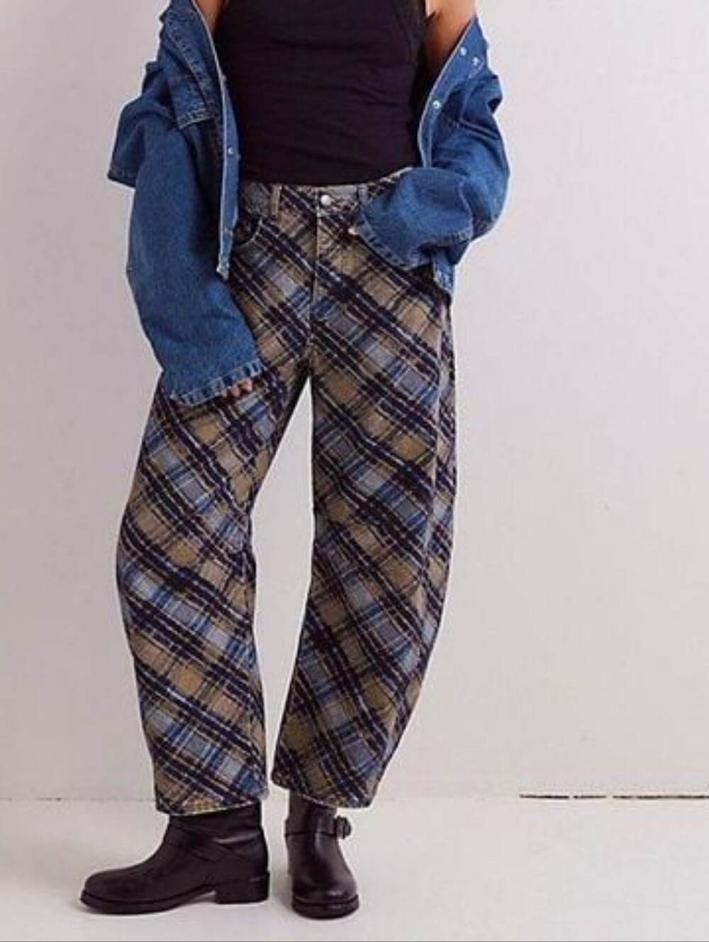 We The Free Good Luck Mid Rise Barrel Plaid 0rinted Size 30 Short New